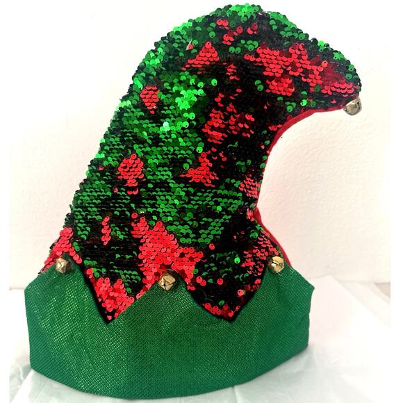 Christmas House Elf Hats with Sequins on One Side 12.5 in reversible red | green - Picture 1 of 6